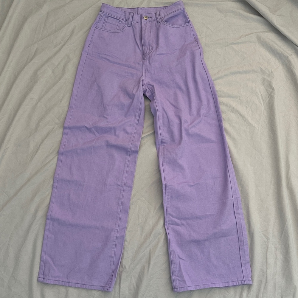 Lavender High Waisted, Wide Leg Jeans